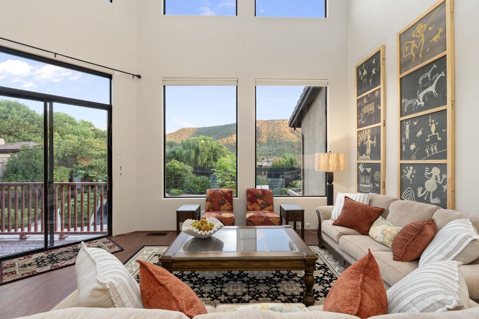The great room and its hillside outlook