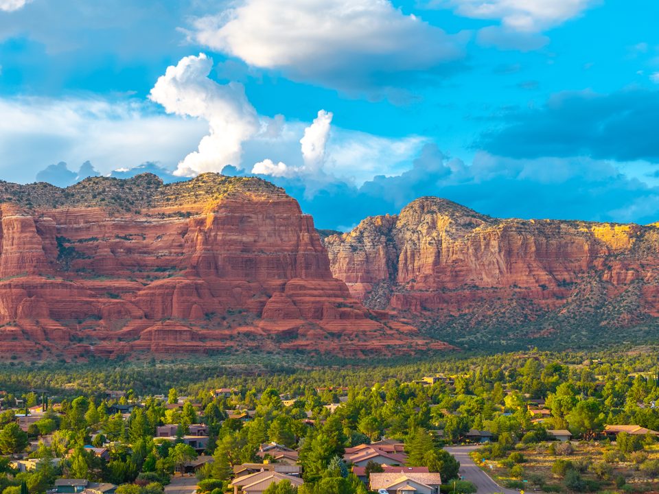 The surrounding red-rock country · Aerial photograph