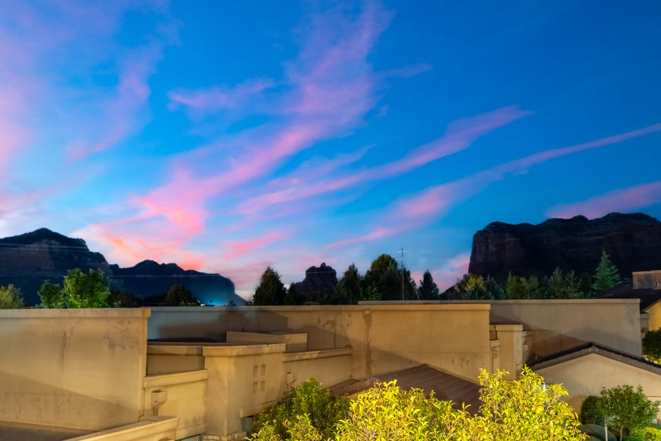 The red rocks at dusk from the balcony