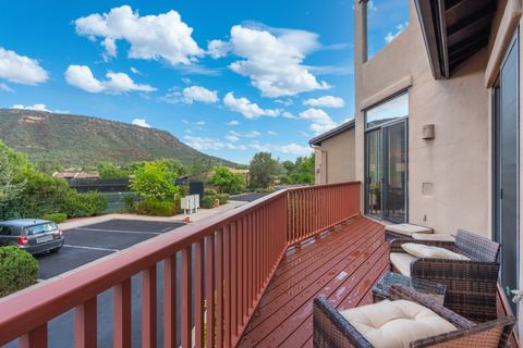 Terrace seating and hillside views