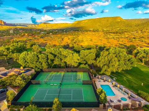 The community’s pool and courts · Aerial photograph